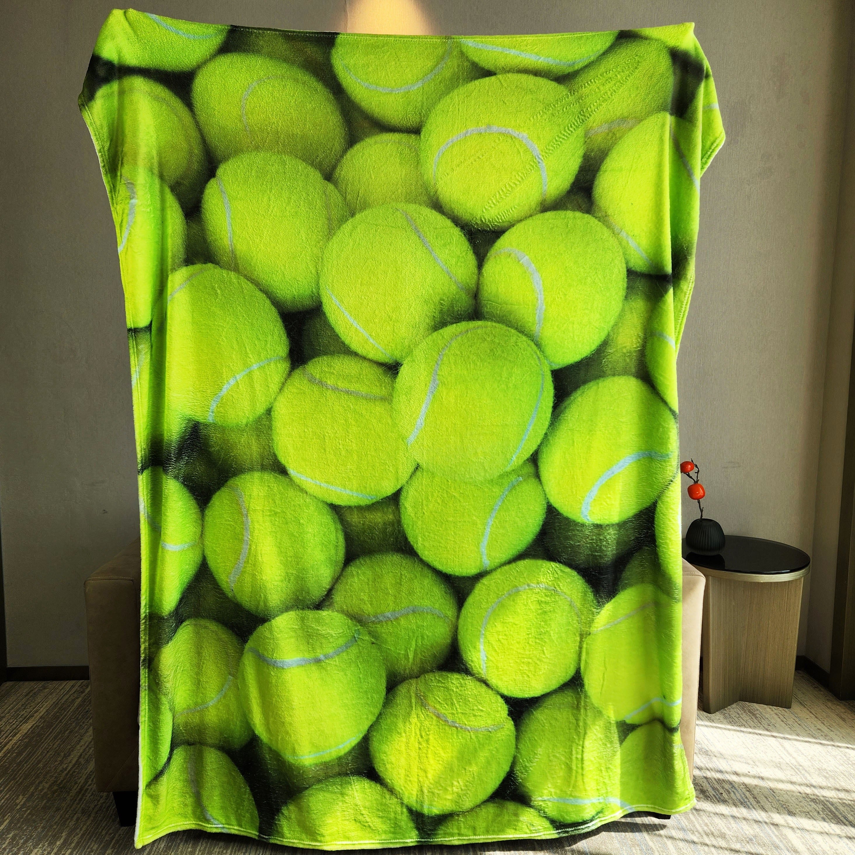 Flannel Blanket Tennis Pattern, Comfortable & Warm for Camping and Home Use