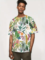 Floral & Leaf Print Men's Graphic T shirt Casual Comfy Tees Tshirts