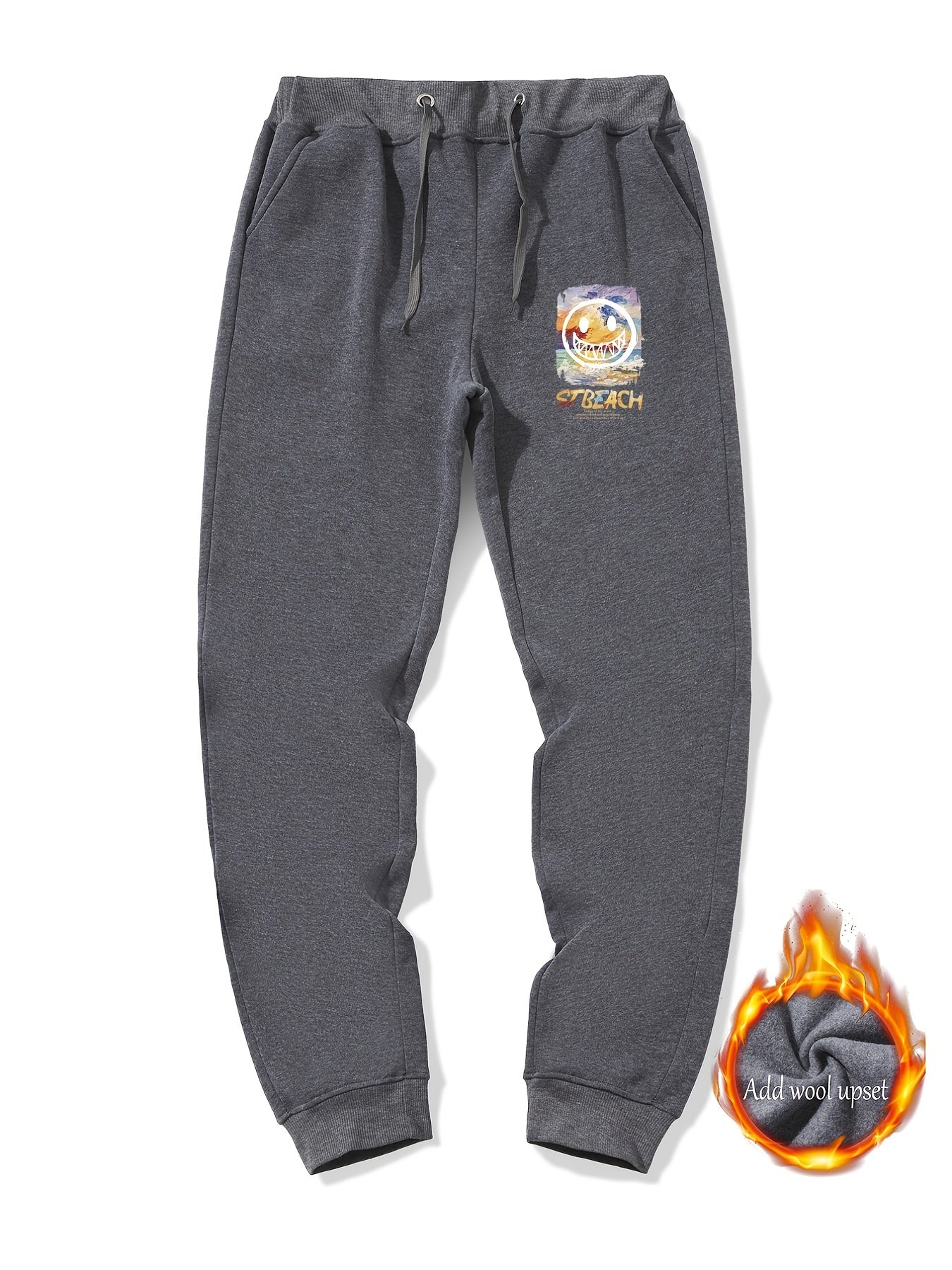 Men s Casual Warm Loose Sweatpants Winter Cartoon Print Jogger