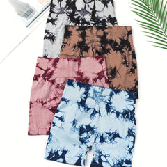 4-Pack Tie Dye Yoga Shorts High Waisted Activewear