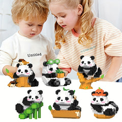 6 Panda Building Block Figures Fun Puzzle Toy for Kids Durable Playset