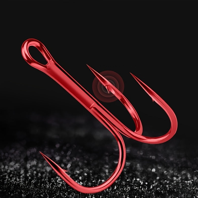 10pcs High Carbon Steel Treble Hooks Red Three claw Hooks Barbed Fishing Hooks