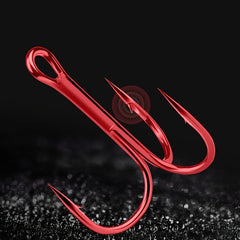 10pcs High Carbon Steel Treble Hooks Red Three claw Hooks Barbed Fishing Hooks