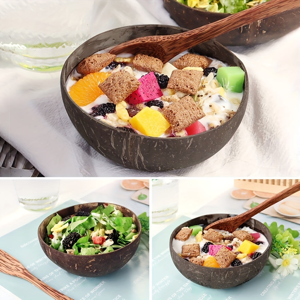6pcs Coconut Bowl And Spoon Set - Natural Coconut Shell Bowl Food Container