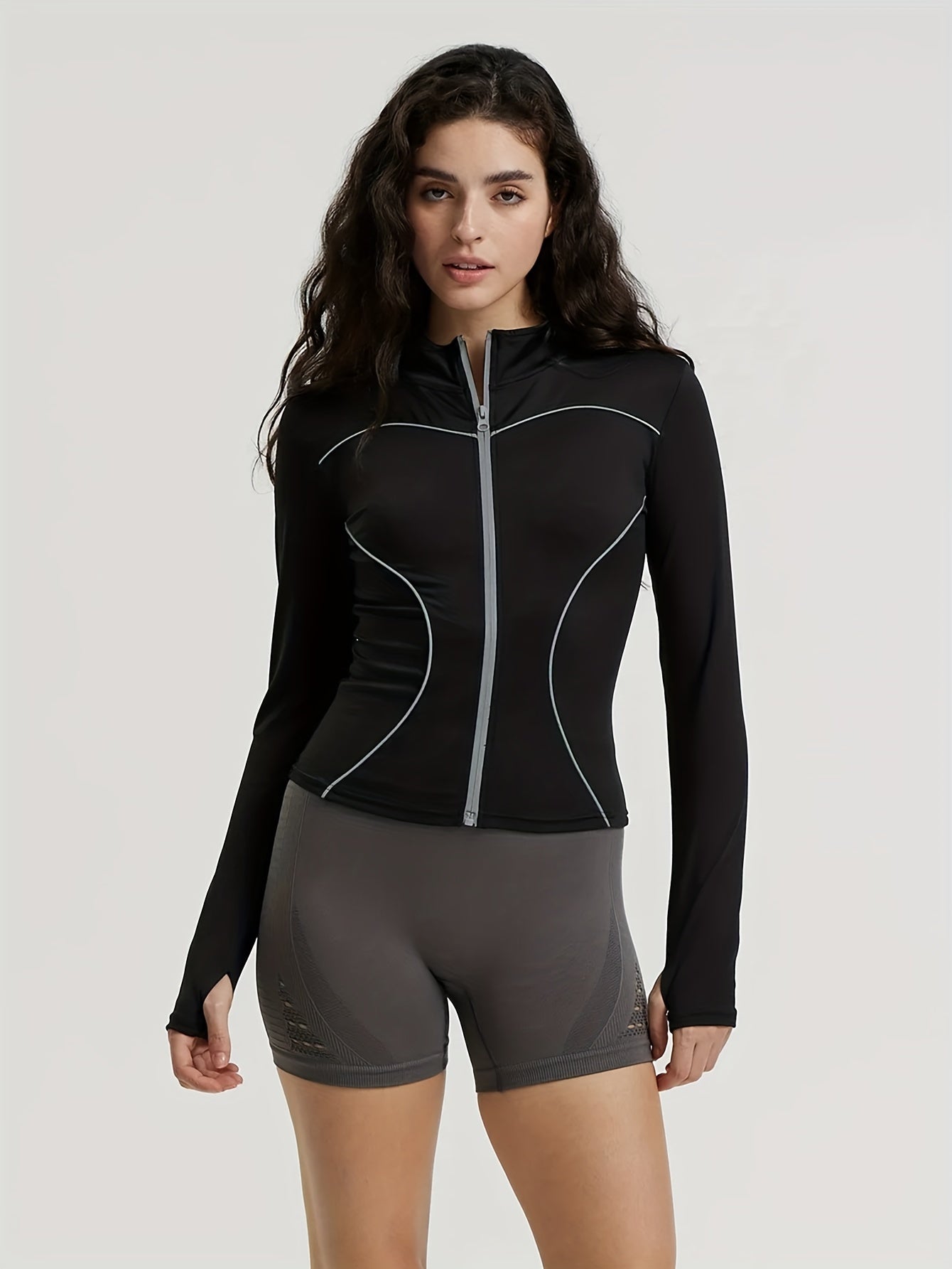 Fleece Lined Long Sleeve Yoga Jacket High Stretch