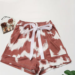 Tie Dye Tie Front Shorts Elastic Waist Wide Leg Shorts