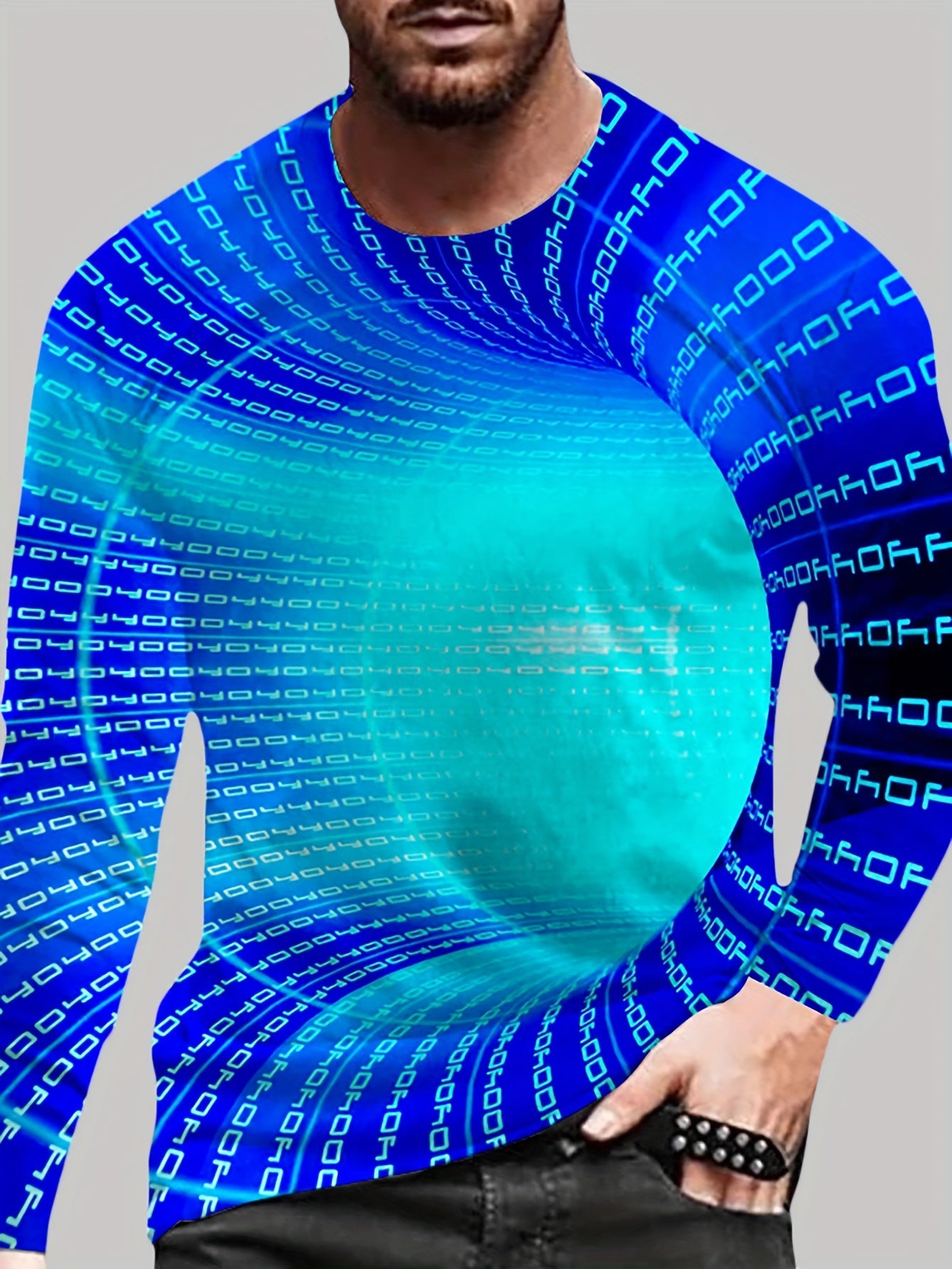 3D Pattern Print Men's Graphic Crew Neck Long Sleeve T-shirt for Men