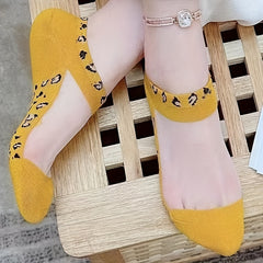5 Pairs Leopard Print Mesh Socks Sheer Ankle Stockings Hosiery