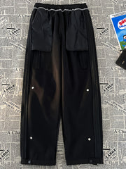 Men's Loose Button Decor Pants Active Breathable Drawstring Trousers