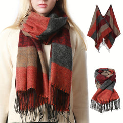 Fringed Striped Shawl Wrap Warm Scarf for Women