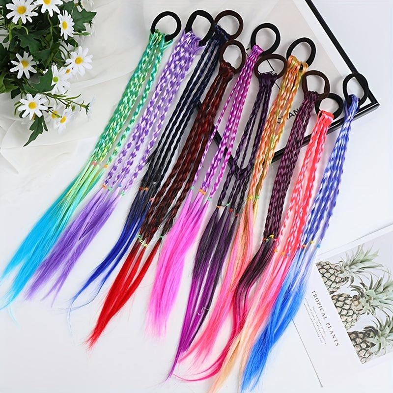 Colorful Ponytail Wig Hair Extension 6pcs Set Girls Hair Tie Accessory
