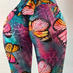 Butterfly Print High Waist Sports Leggings Stretch Butt Lifting Workout Pants