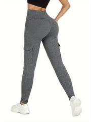 Women's Cargo Pockets Leggings High Waisted Tummy Control No See Through