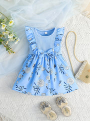 Baby Girls Floral Sleeveless Dress with Bowknot