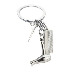 Hair Dryer Scissor Comb Charm Keychain for Salon Owners
