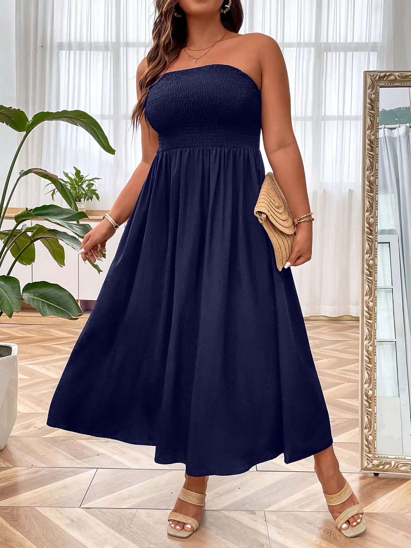 Solid Strapless Maxi Tube Dress Women's Casual Slight Stretch