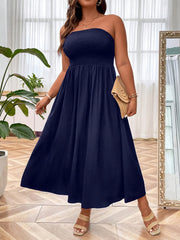Solid Strapless Maxi Tube Dress Women's Casual Slight Stretch
