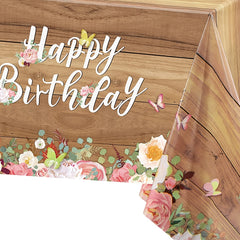 Wood Grain Birthday Tablecloth Butterfly Decoration