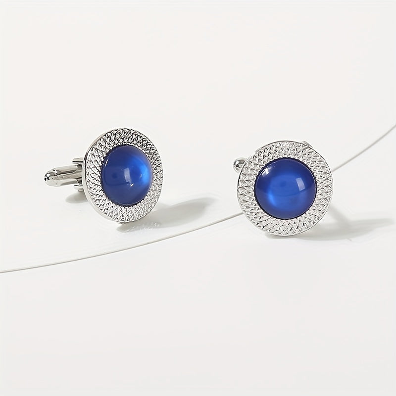 Men's Round Crystal Cufflinks Inlaid with Artificial Diamonds