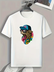 Hip Hop Style Cat Pattern Print Men's Sports T-shirt