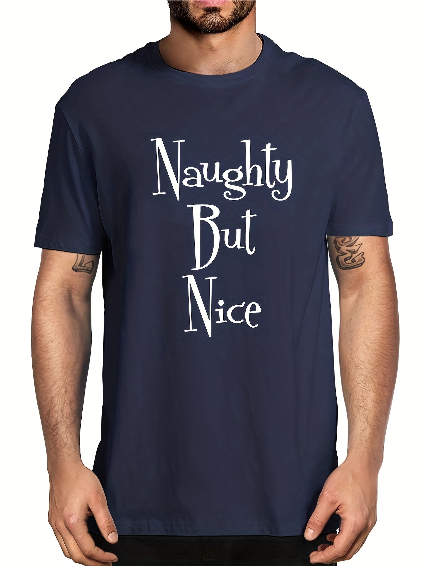 Men's Naughty But Nice Letter Print T-shirt for Summer