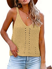 Crochet Knitted Beach Wear V Neck Cami Top