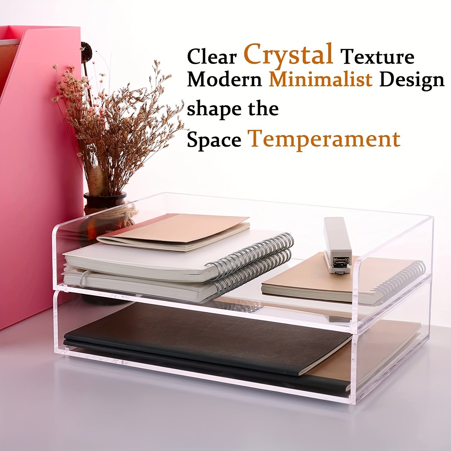Clear Acrylic Desk Organizer 2 Tier Paper Tray Stackable File Holder