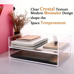 Clear Acrylic Desk Organizer 2 Tier Paper Tray Stackable File Holder