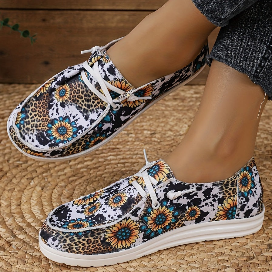 Floral Pattern Canvas Slip On Loafers Casual Lightweight Shoes