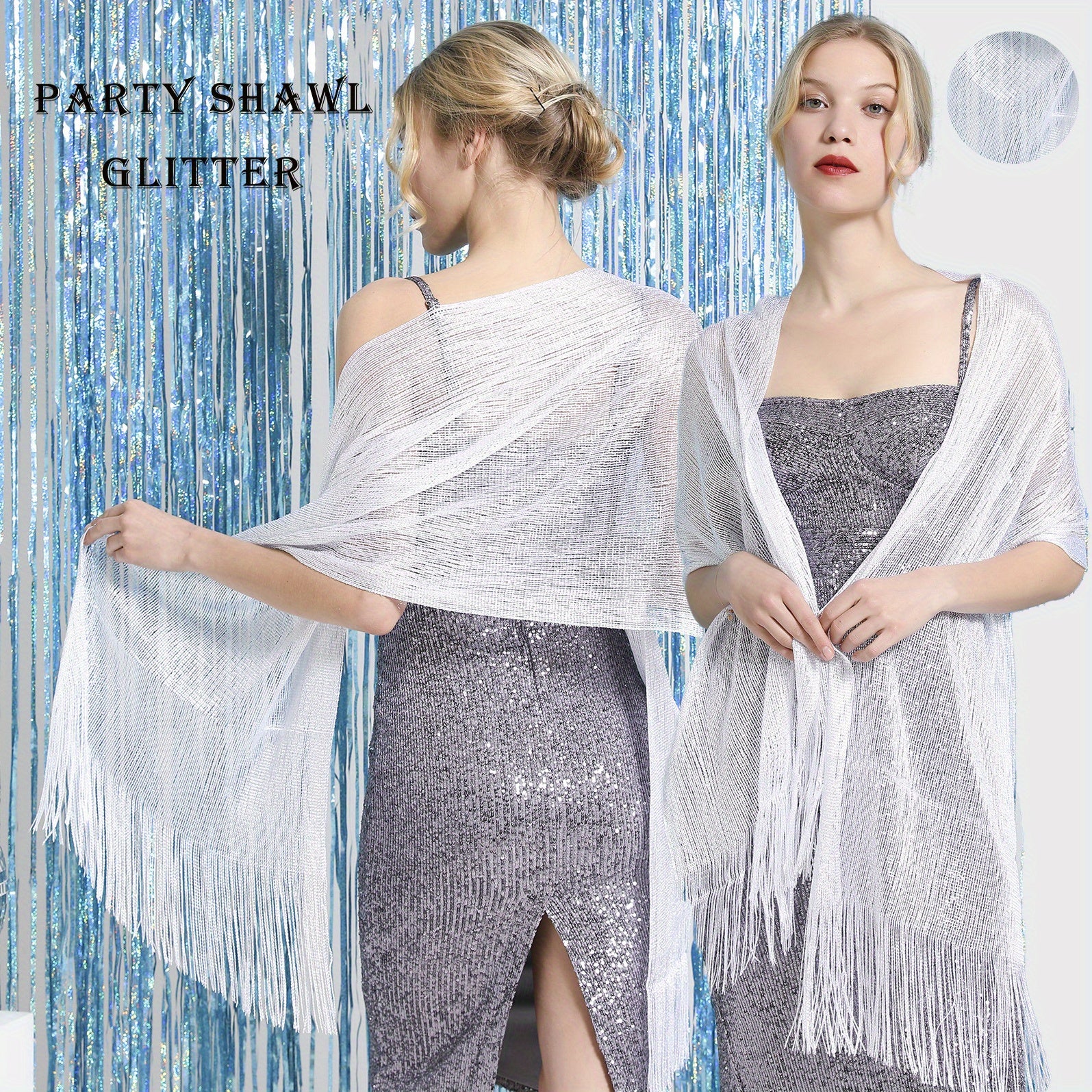 Tassel Glitter Shawl Long Wrap Solid Cover Up Party Prom Cape