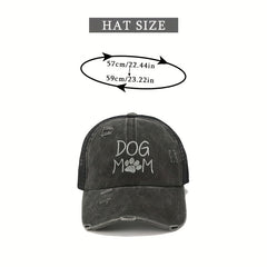 DOG MOM Embroidery Ponytail Baseball Cap Ripped Washed Distressed Sun Hat