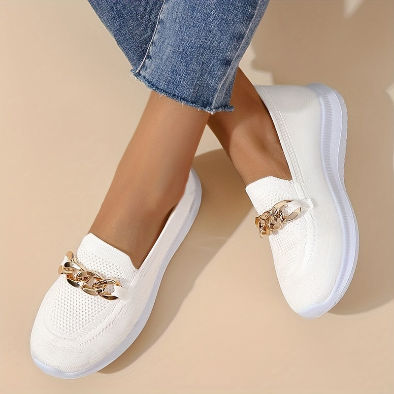 Women's Chain Decor Flat Shoes - Lightweight & Breathable Casual Sneakers