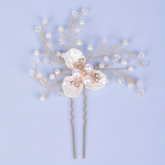 Flower Alloy Hairpin with Faux Pearl Rhinestone Bridal Hair Accessories