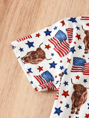 Boys Cow Flag Graphic T-shirt & Shorts Set for Summer Party