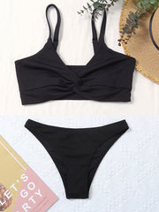 Twisted Centre Core Bikini Set Ruched Two Piece Swimsuit Women's Swimwear