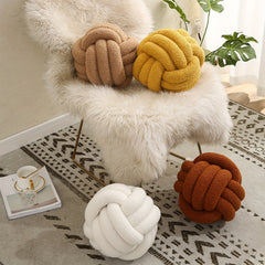 Hand Woven Knotted Ball Pillow Soft Sherpa Home Decorative Plush Pillow