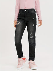 Girls Ripped Skinny Denim Trousers Zipper Fly Casual Jeans