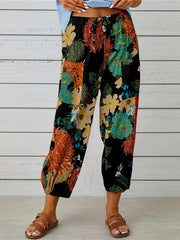 Graphic Print Tie Waist Pants Boho Summer Cropped Pants With Pockets