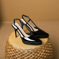 Solid Stiletto Heels Point Toe Buckle Strap Slingback Pumps