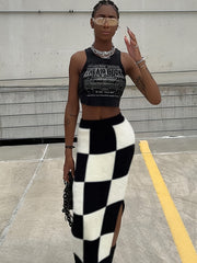 Women's Checkered Skinny Skirts High Waist Casual Skirts
