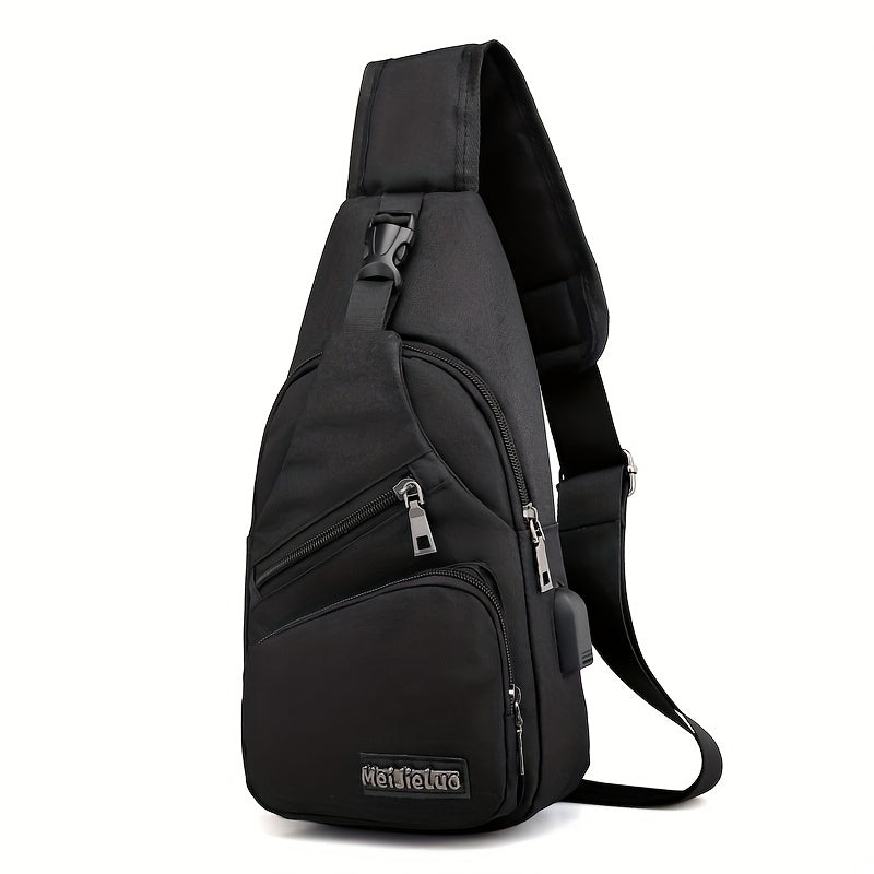 Men's Canvas Chest Bag USB Charging Outdoor Sports Travel
