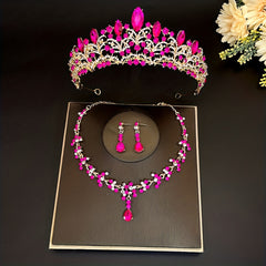 3pcs Bridal Crown Necklace Earrings Set Wedding Accessories