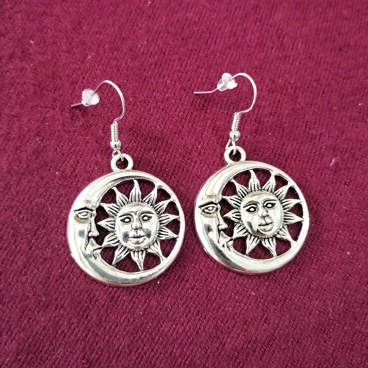 Alloy Hollow Moon Sun Earrings Moon Sun Pendant Earrings