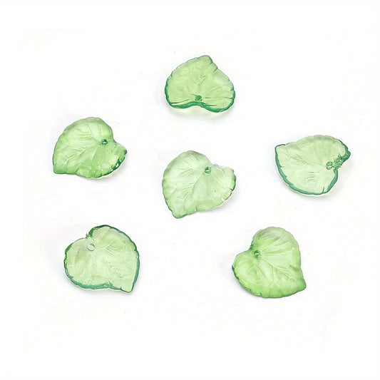 100 Pcs Green Acrylic Leaf Pendant Loose Beads for Jewelry Making
