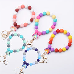 Cartoon Silicone Beaded Bracelet Keychain Decoration