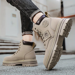 Men's Combat Boots Lace up Walking Shoes Rugged Look