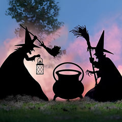 Halloween Garden Witch Cat Silhouette Pile Statue