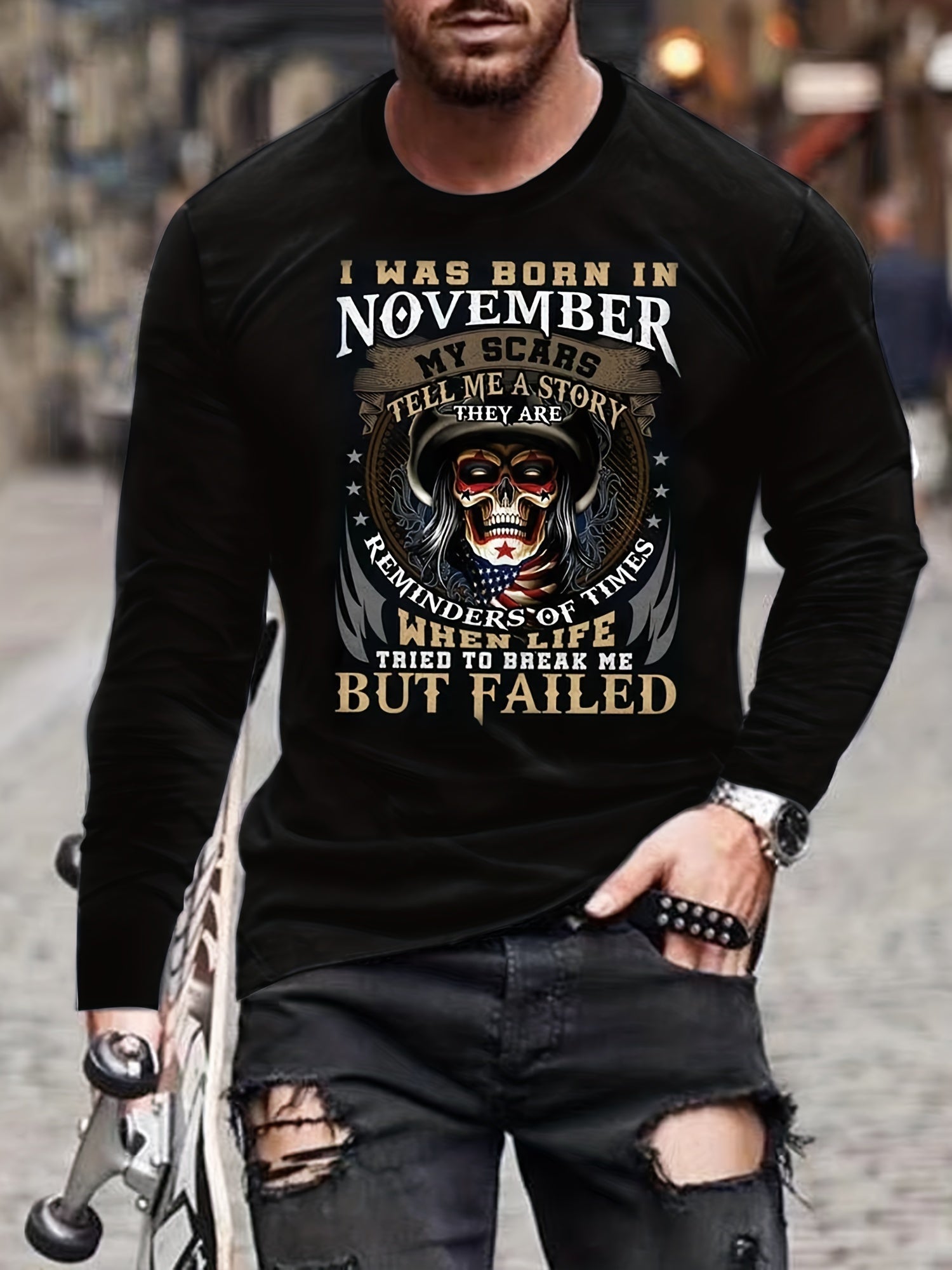 Skull Print Men's Graphic Round Neck T shirt