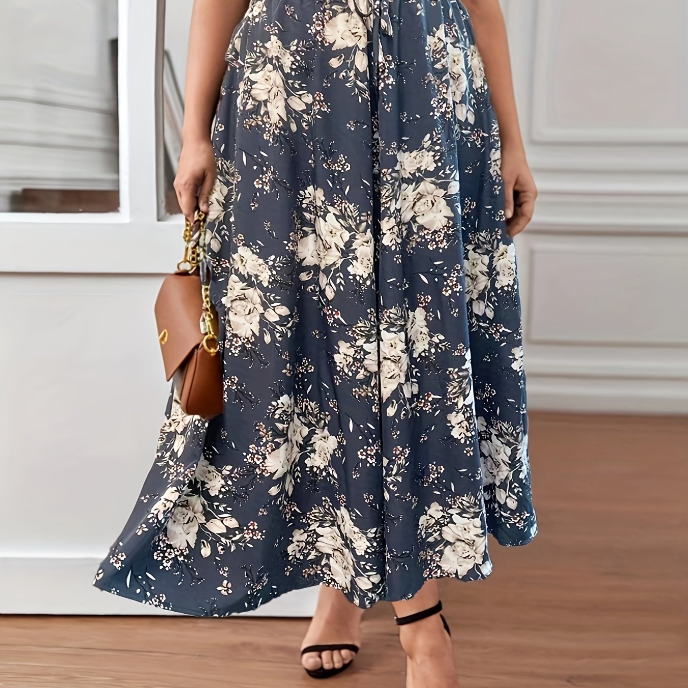 Women's Plus Floral Print Pleated Maxi Skirt