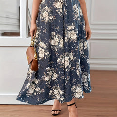 Women's Plus Floral Print Pleated Maxi Skirt